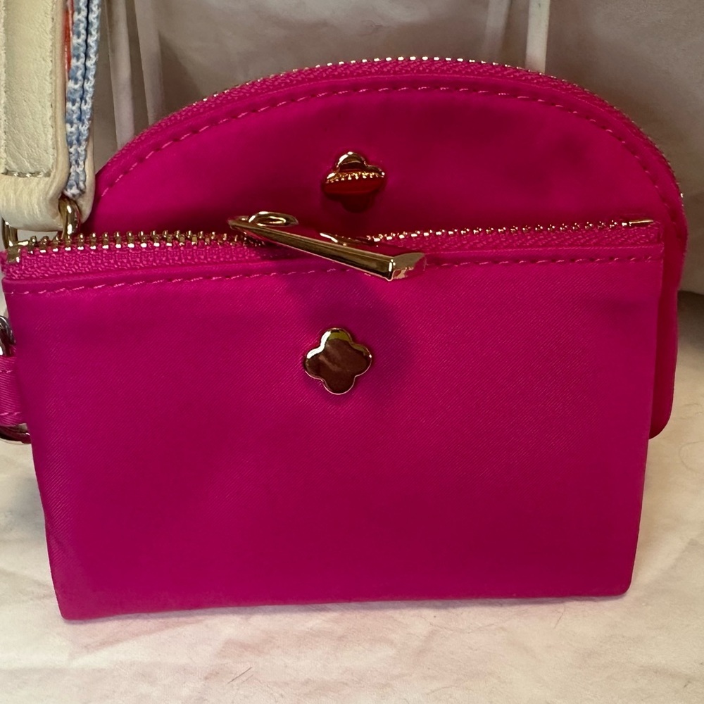 🩷 NWT ANTONIO MELANI 2Pk Nylon Wristlet Key Charm Coin Pouch Hot Pink/Gold🩷 - Picture 2 of 7